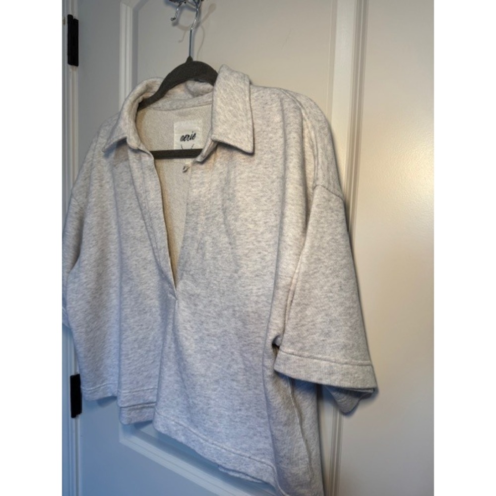 Aerie Oversized Waffle Knit Collared Pullover Top Blue Size Small - Picture 2 of 5